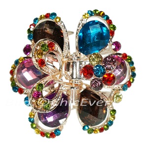 Haargreifer Blume Haarkneifer Haarklammer Metall & Strass bunt blau lila braun gold 5144